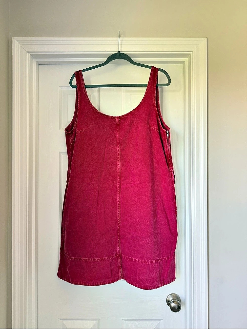 Madewell Garment Dyed Red Denim Scoop Neck Mini Dress XL